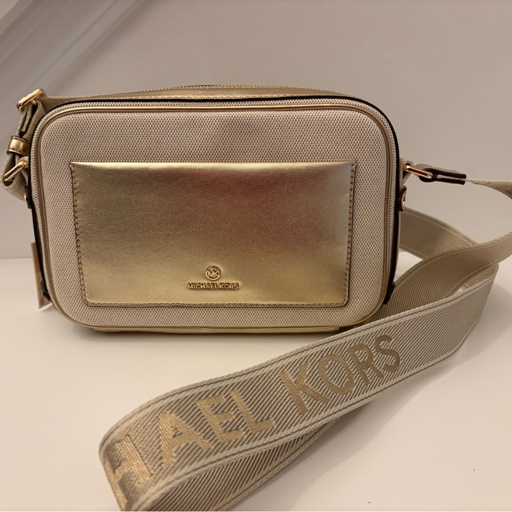 Michael Kors Elegant Gold and Cream Crossbody Bag